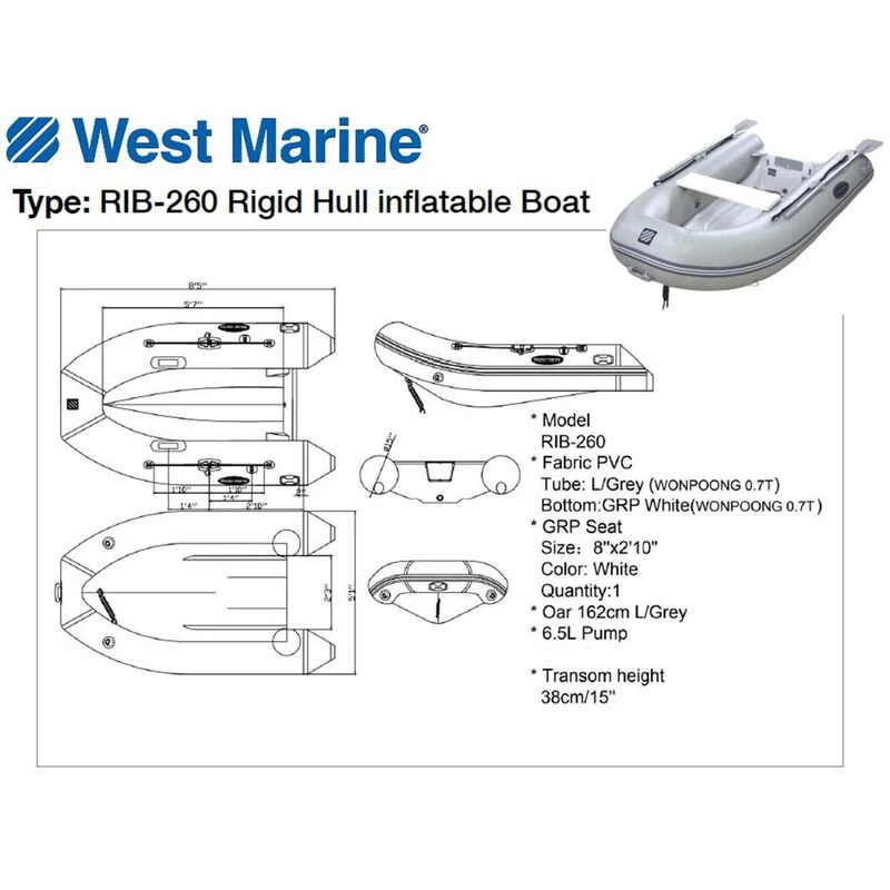 WEST MARINE Inflatable Boats RIB-260 Rigid Hull Inflatable Boat - Image 3
